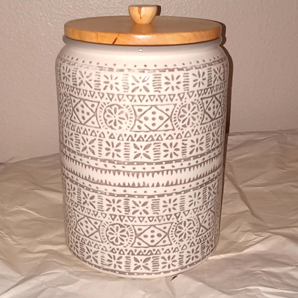 Threshold Stoneware Genesis Stripe Food Storage Canister White/Gray